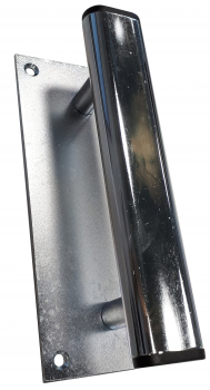 Stahl- Türgriff auf gelochter Platte verschraubt, verzinkt